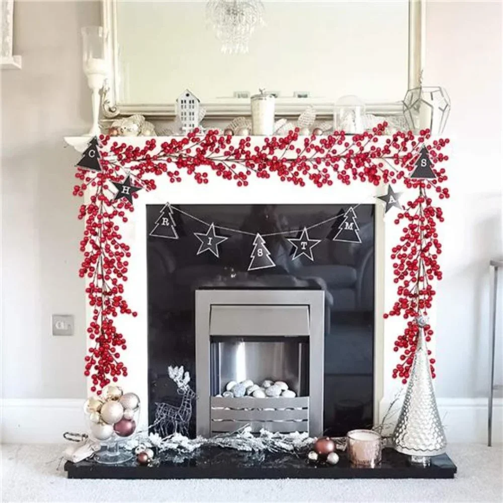 5.58FT Red Berry Christmas Garland, Artificial Berry Garland for Indoor Outdoor